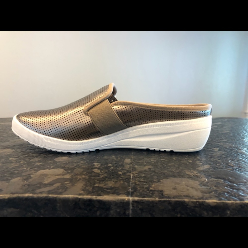 Anne Klein Sport Pewter Perforated Leather Mule